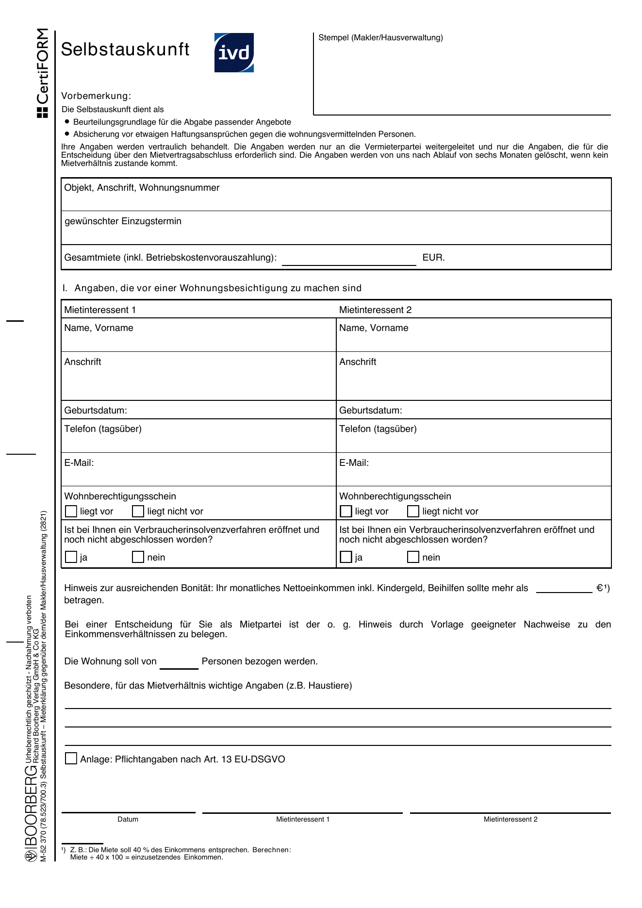 Vorschau Seite 1 — Mieter-Selbstauskunft