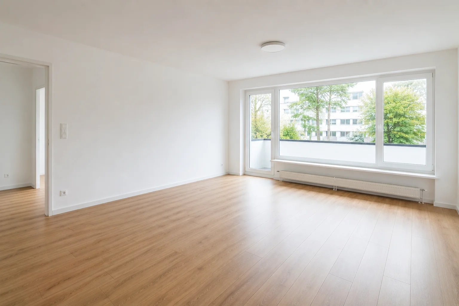 Frisch renoviertes Wohnzimmer mit Balkon